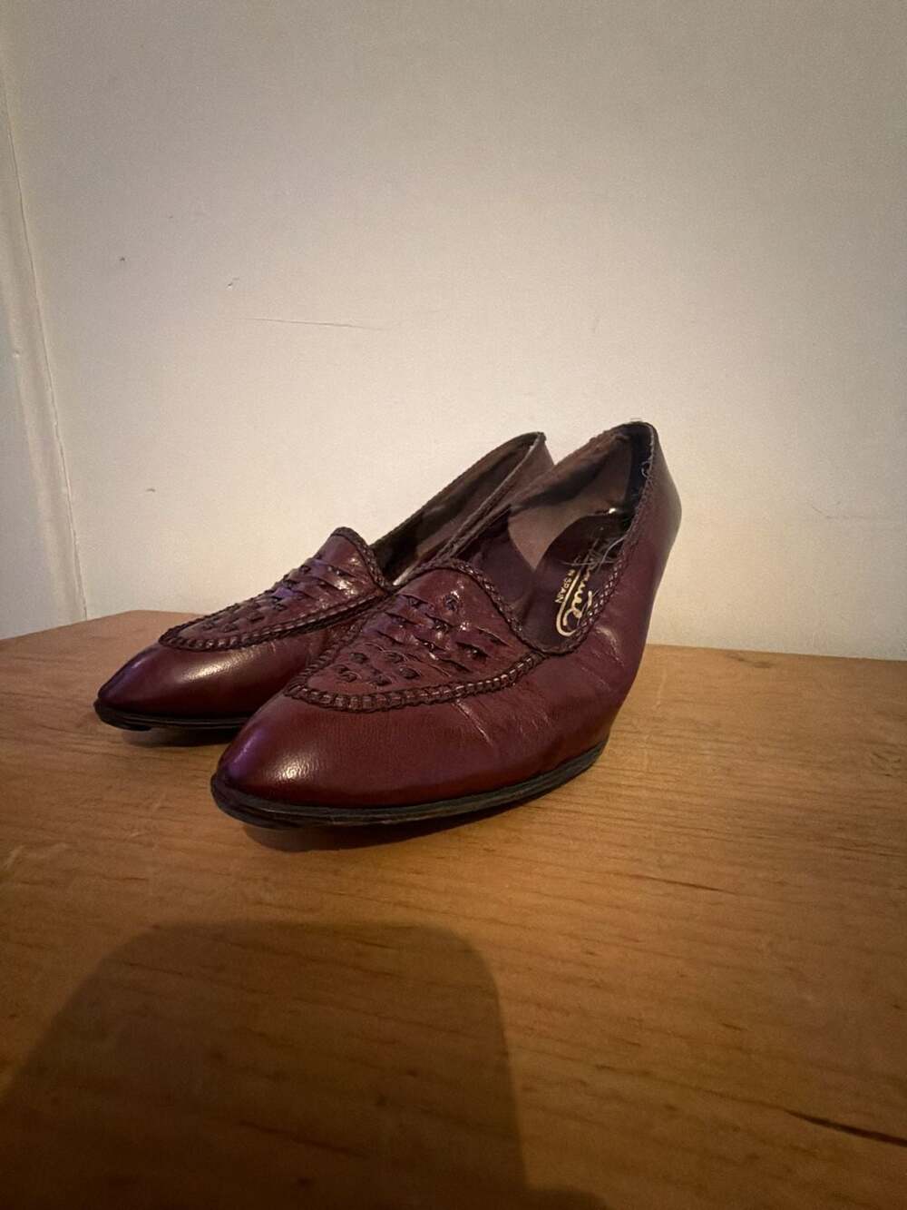 Don Manuel Vintage Burgundy Woven Leather Heel Pumps Made in Spain